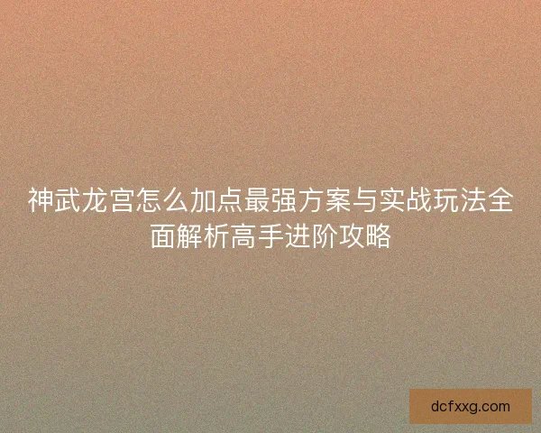 神武龙宫怎么加点最强方案与实战玩法全面解析高手进阶攻略